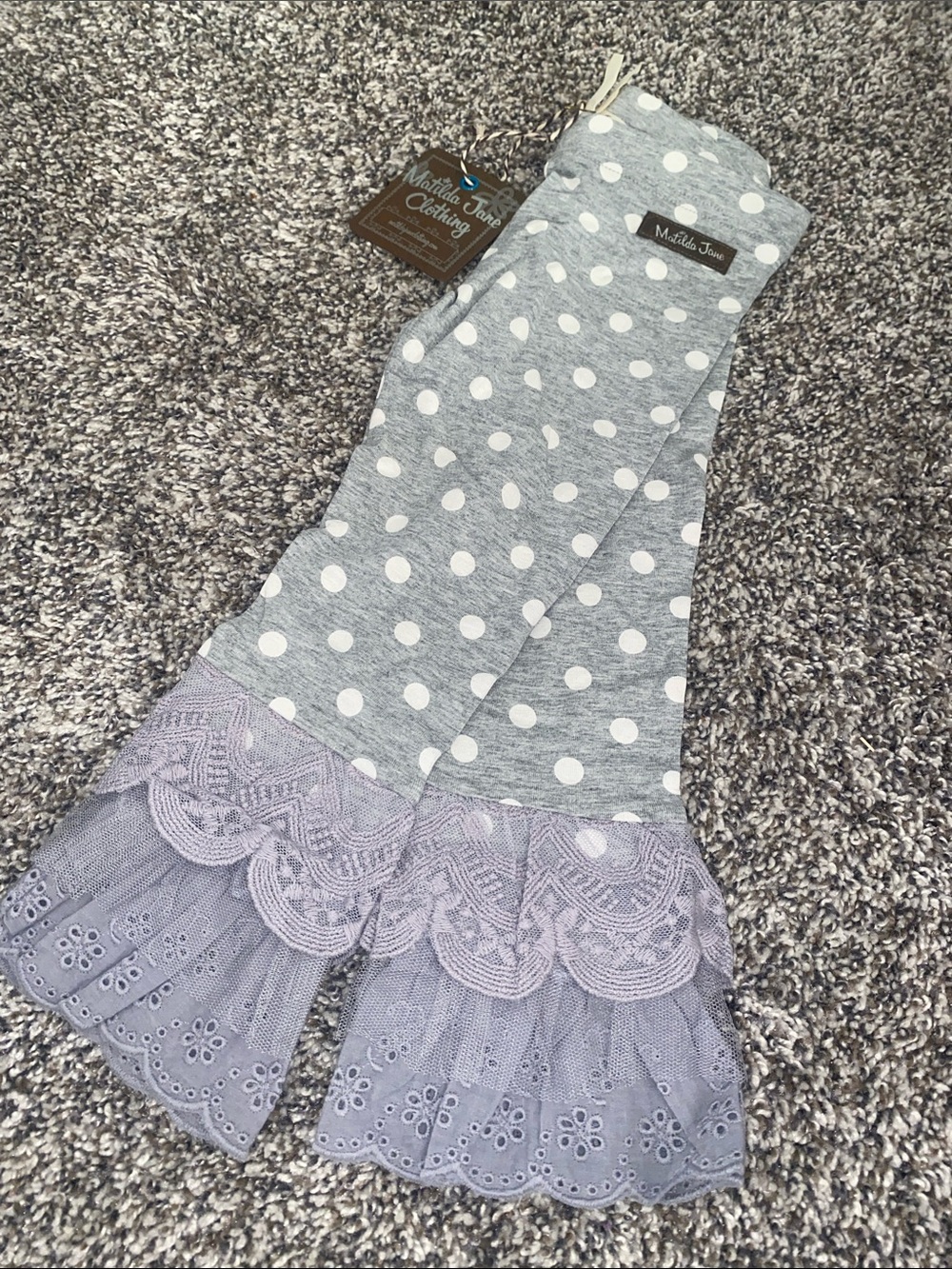 Matilda Jane Gray Polka Dot Dress with Gray Lace Trim